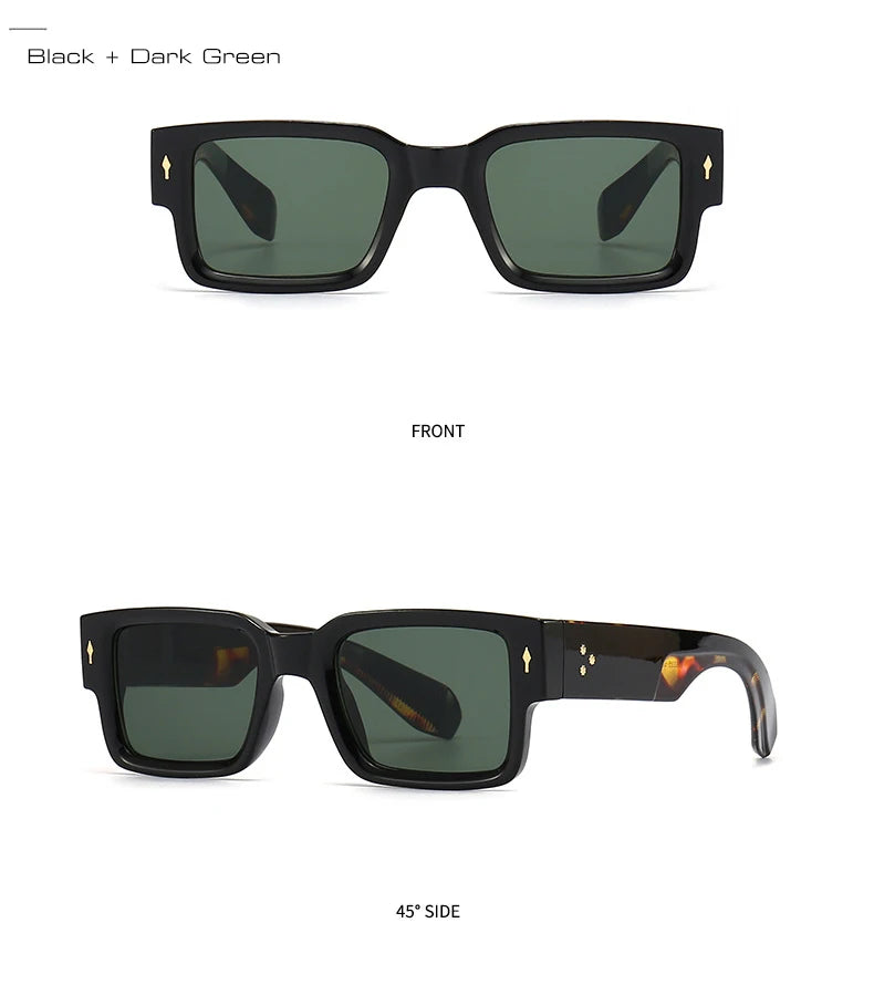 SO & EI Ins populaire mode carré Rivets hommes lunettes de soleil Vintage Punk dégradé femmes tendance vert foncé lunettes de soleil nuances UV400